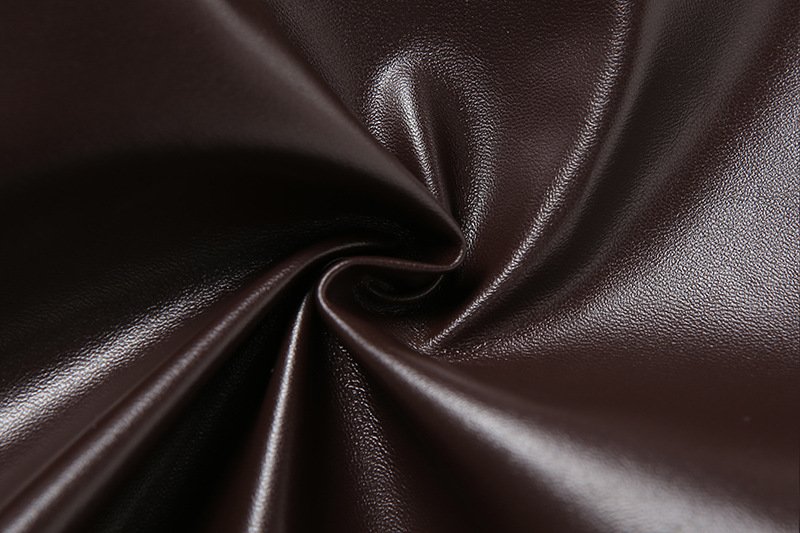 Long-sleeved Round Neck Zipper Faux Leather Solid Color Cardigan - Image 5