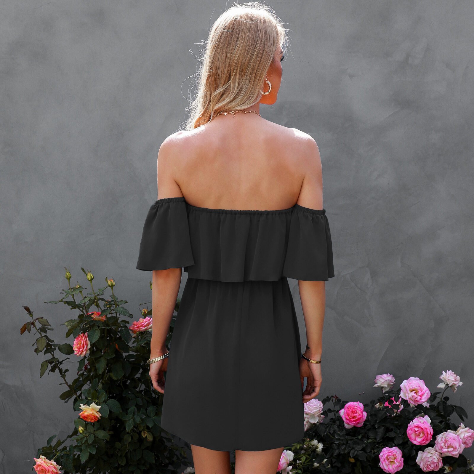 Off-the-shoulder One-shoulder Ruffle Dress - Image 3