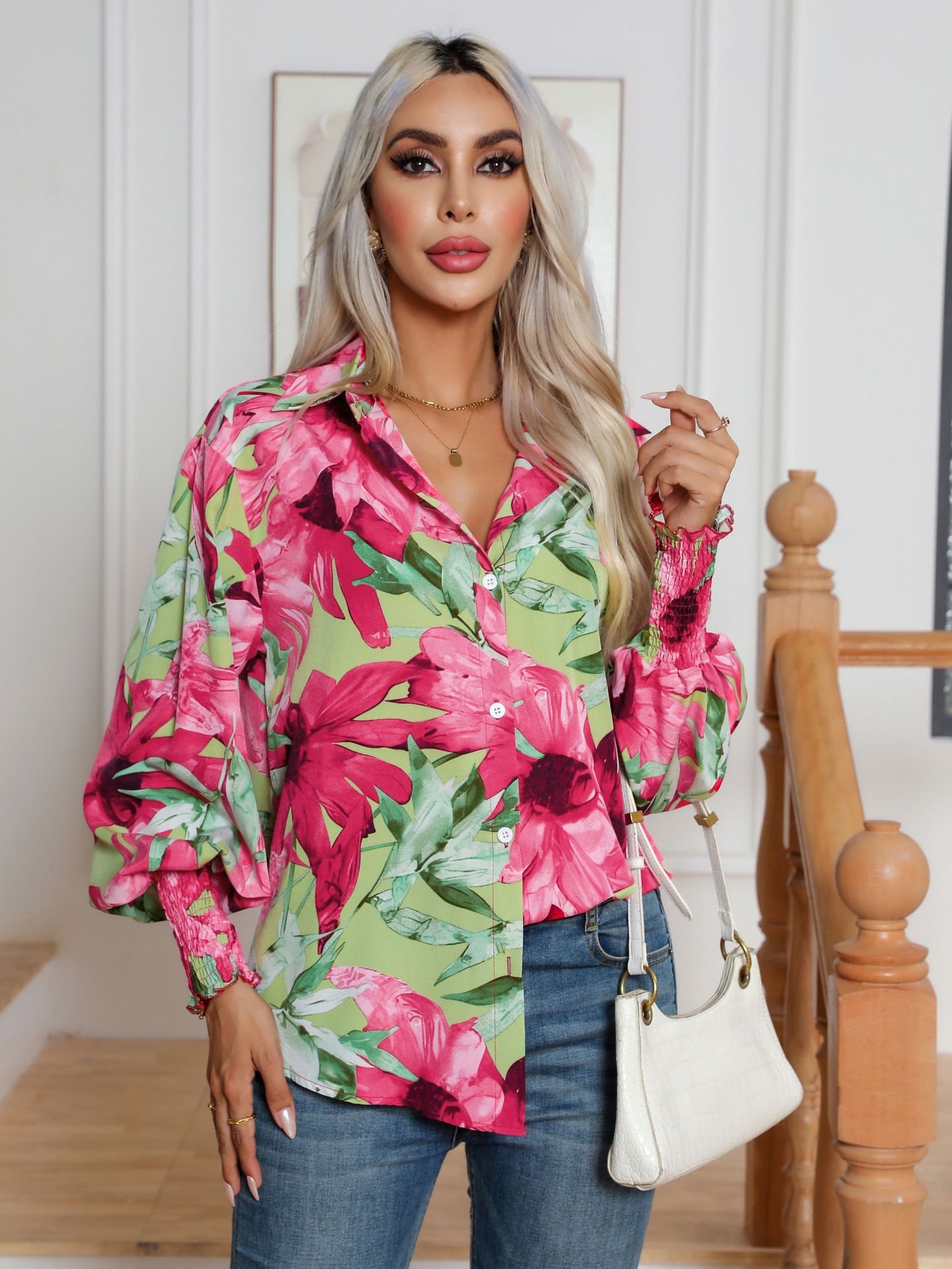 Fashion Printing Lantern Sleeve Shirt Women - Image 4