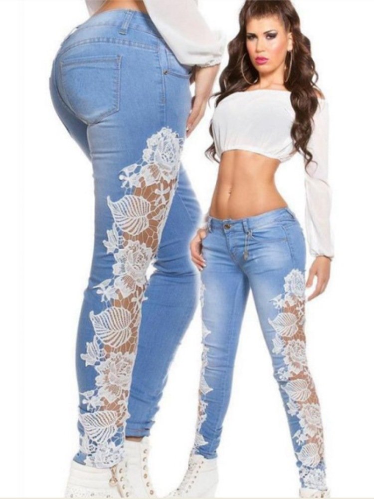Sexy lace perspective stitching jeans - Image 2