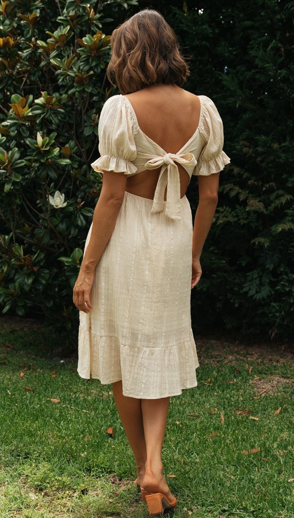 Fashion Tie Back Ruffle Sleeve Midi Dress - Image 5