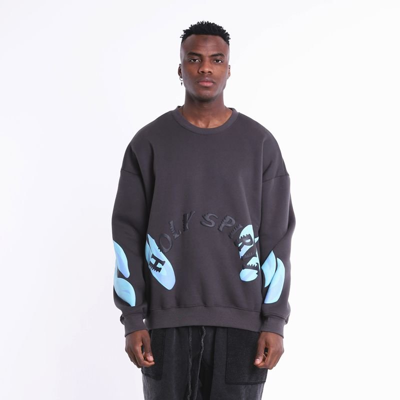 Men's crew neck sweatshirt with flame letter print - Image 3