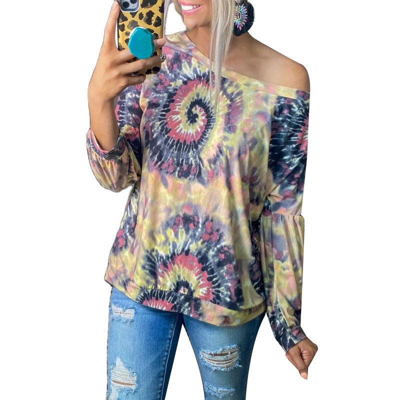 Women Printed Long Sleeve Crew Neck Loose Casual Top - Image 3