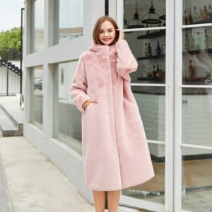 Mink Fleece Long Hooded Rabbit-like Plush Coat