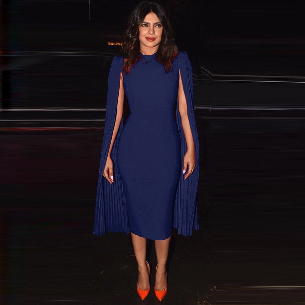 Solid color slim bag hip pencil dress - Image 5