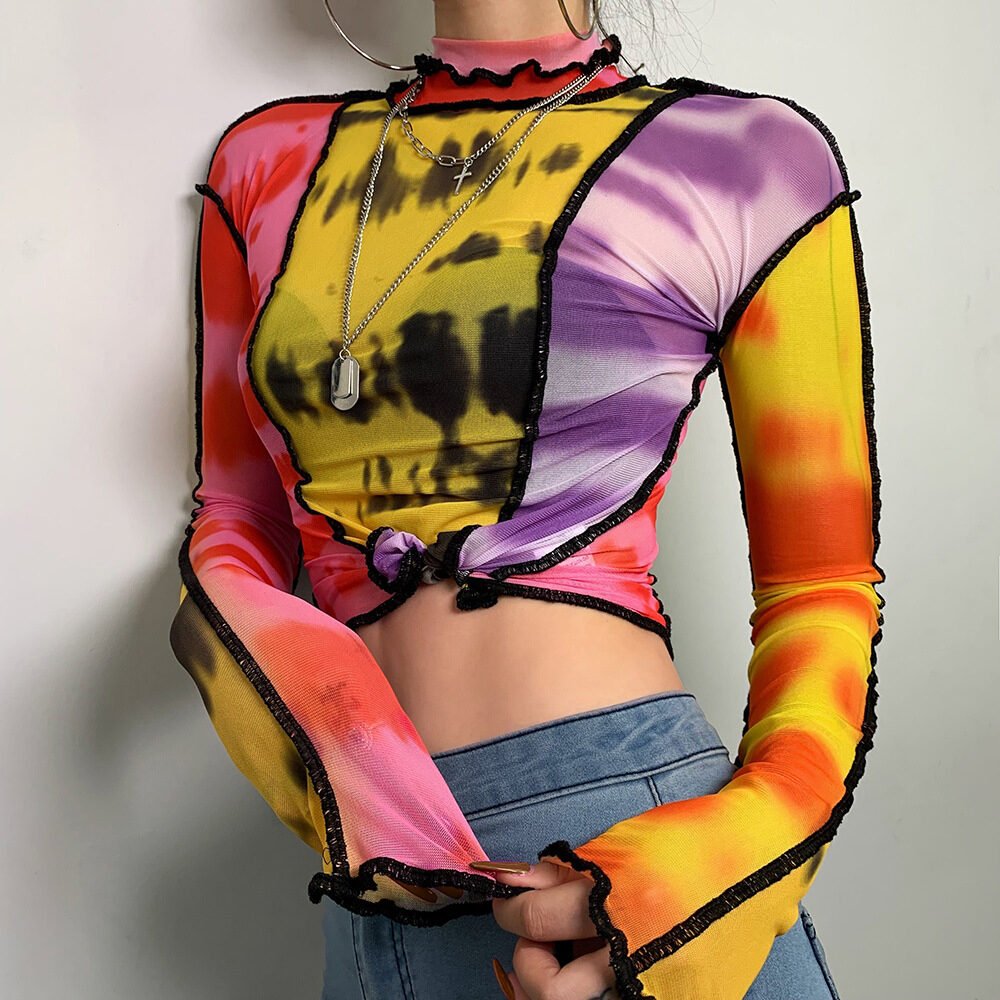 Paneled turtleneck long sleeve T-shirt