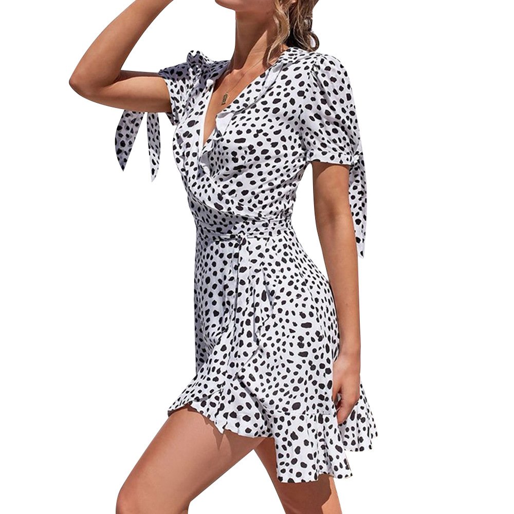 V-neck short sleeve printed skirt dress - Image 2