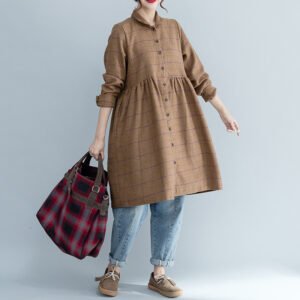 Mori women's autumn and winter new college wind wool long-sleeved long dress thick plaid skirt