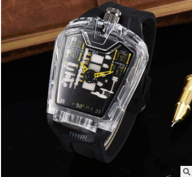 Fashion hollow ghost head silicone belt quartz men's watch imitation mechanical watch - Image 2