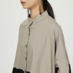 Cotton and linen stitching contrast coat dress