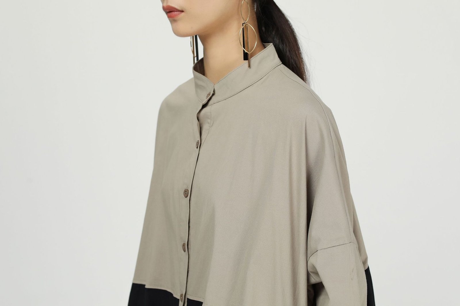 Cotton and linen stitching contrast coat dress