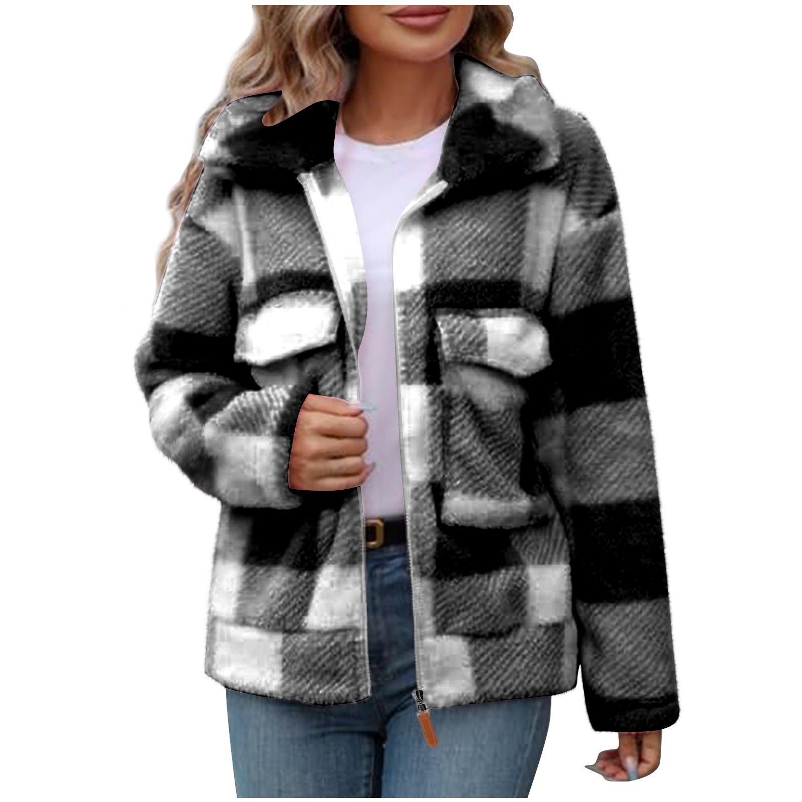 Double-Sided Polar Fleece Plaid Zip-Up Fluffy Coat - Image 4