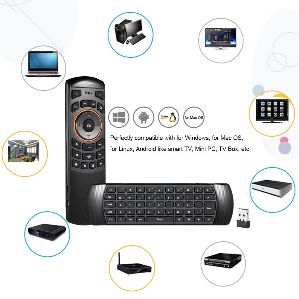 Docooler Mini 2.4GHz Wireless QWERTY Keyboard Air Mouse Handheld Remote Control 6 Gxes Gyroscope for Mini PC TV Box - Image 6