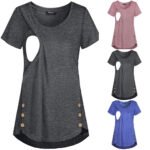 Short-sleeved round neck double row buttons