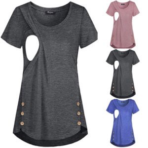 Short-sleeved round neck double row buttons