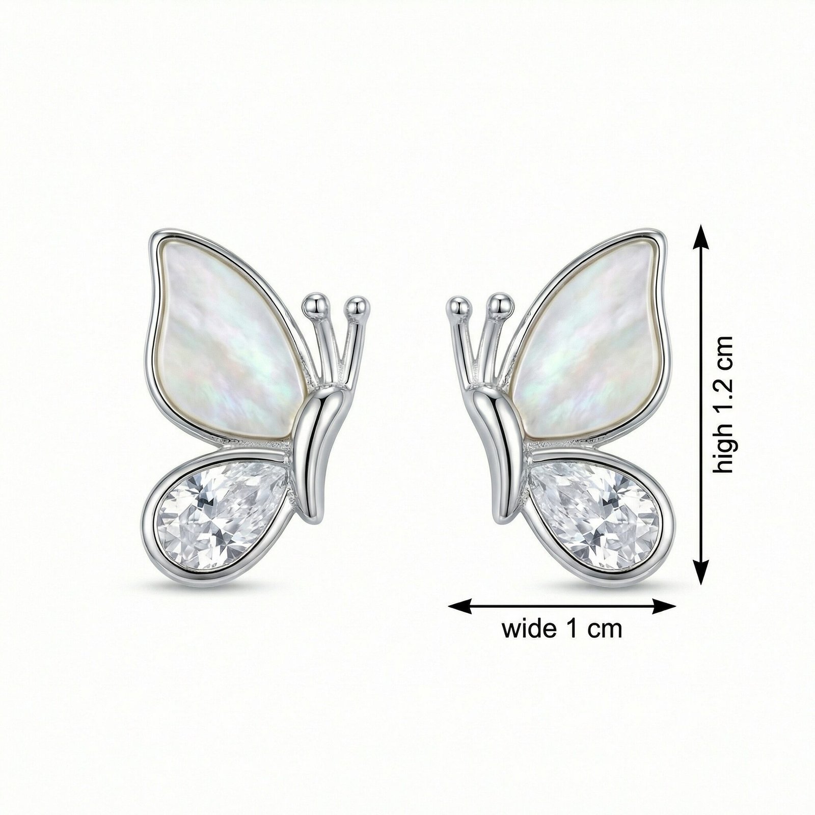 925 Sterling Silver Elegant Butterfly Stud Earrings with Iridescent Inlays and Sparkling Crystals - Image 3
