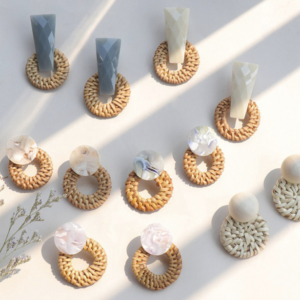 Bamboo rattan straw earrings
