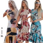 Sexy skinny bag hip print ruffle dress
