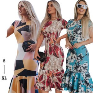 Sexy skinny bag hip print ruffle dress