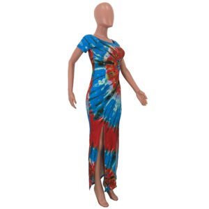 Tie-dye one-shoulder split dress