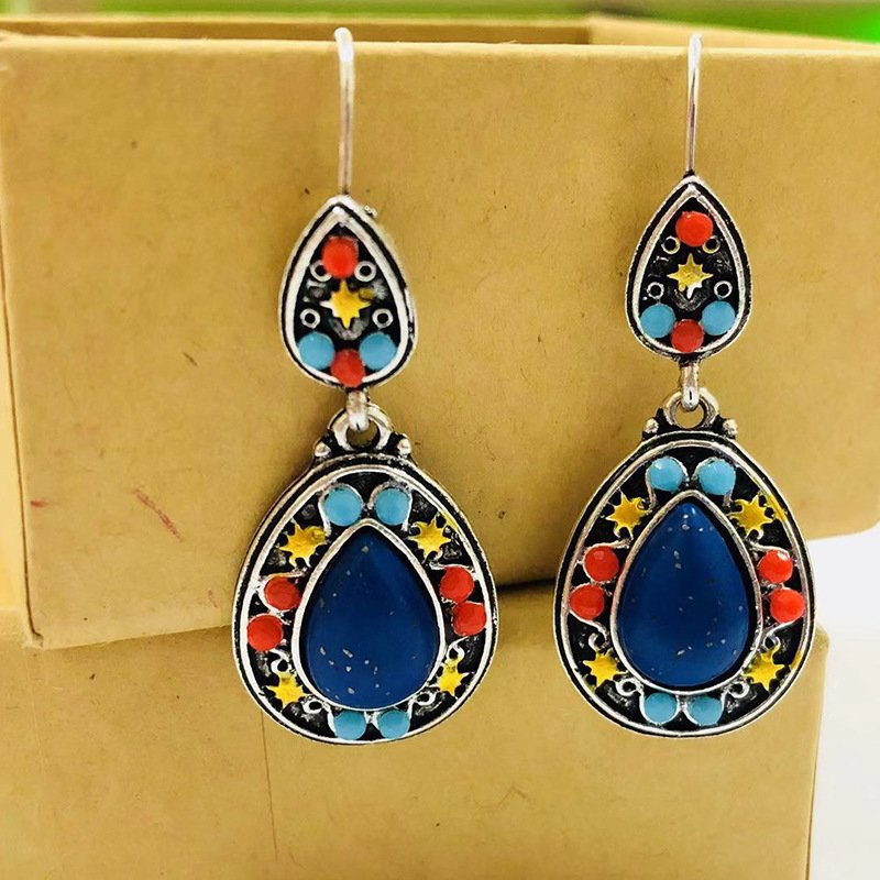 New retro blue earrings bohemian ethnic style - Image 4