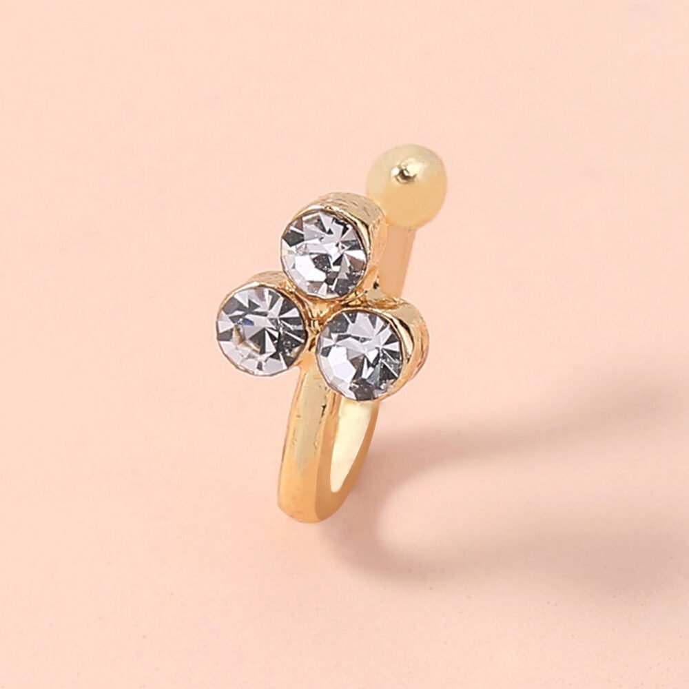 Niche design mini diamond U-shaped fake clip gold 3 diamond fake nose ring nose ornaments for women - Image 2