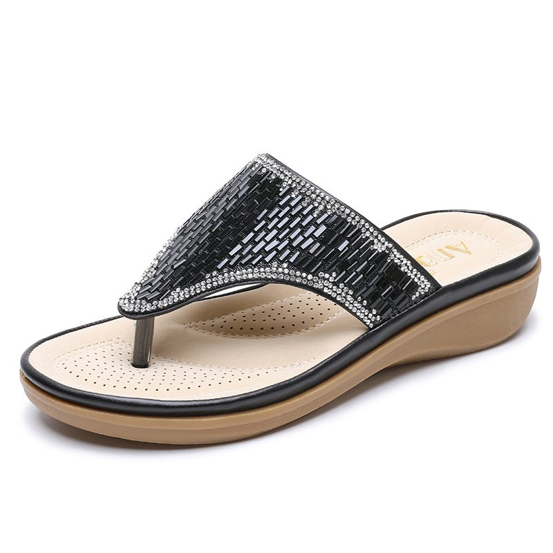 Flat bottom slope and bohemian rhinestone sandals - Image 2