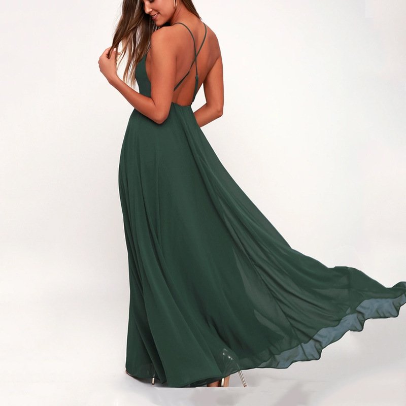 Chiffon big swing sexy backless suspender skirt long dress - Image 3