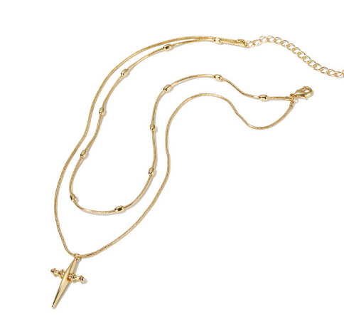 Layered Choker Cross Pendant Necklace - Image 3