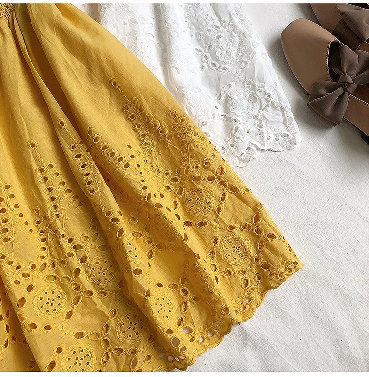 V-neck flared sleeve hollow lace dress - Image 5