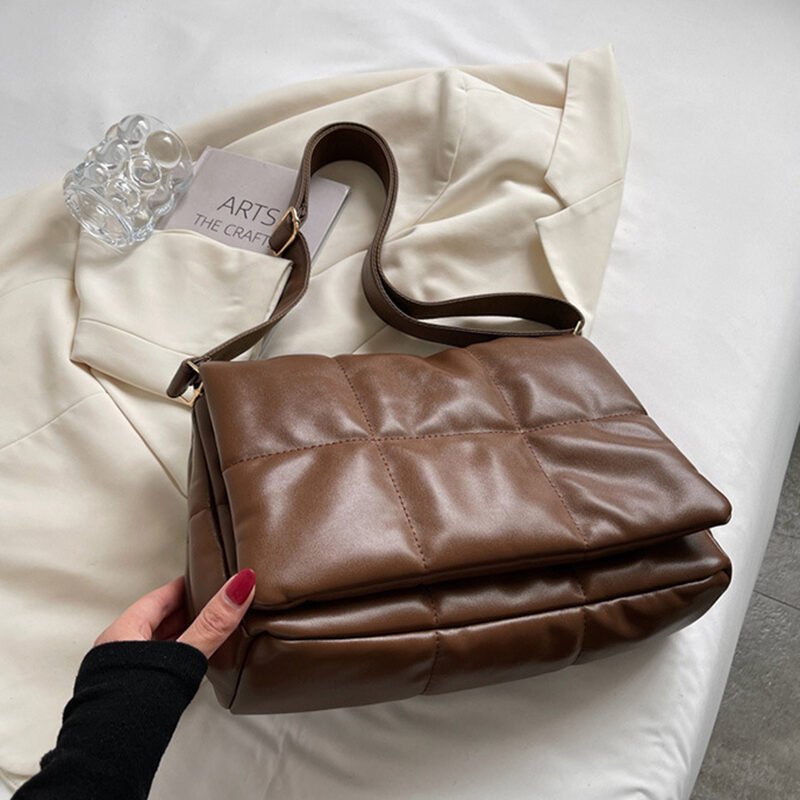 Plaid Shoulder Bag Winter Simple Messenger Bag Women Solid Color Flaps - Image 6