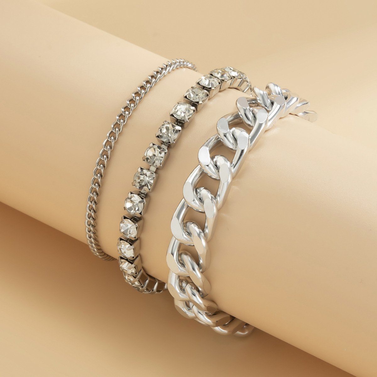 Retro Full Diamond Cross Chain Bracelet Set For Women - Image 3