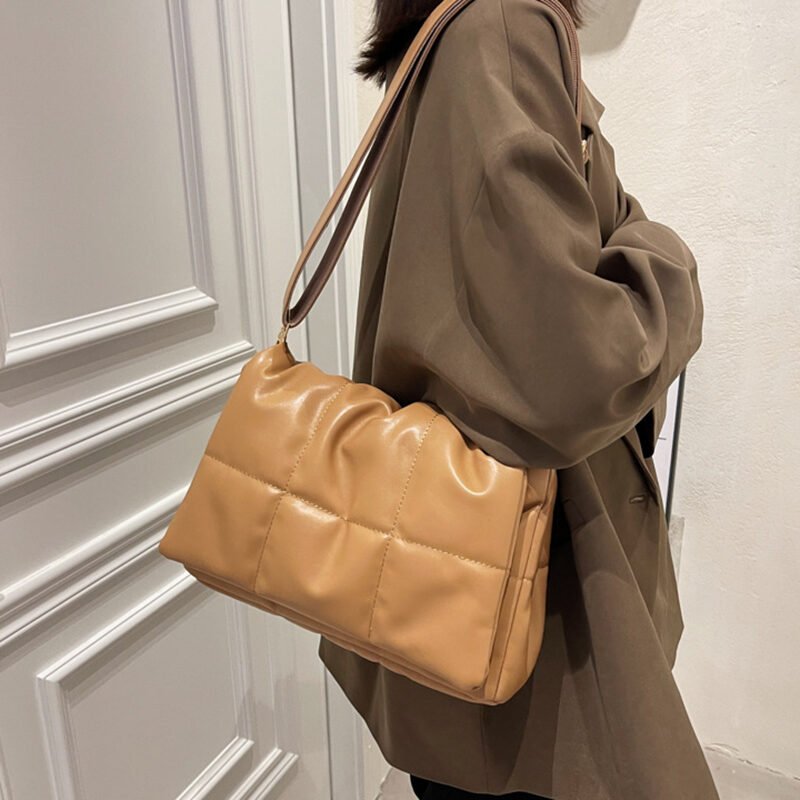 Plaid Shoulder Bag Winter Simple Messenger Bag Women Solid Color Flaps - Image 3
