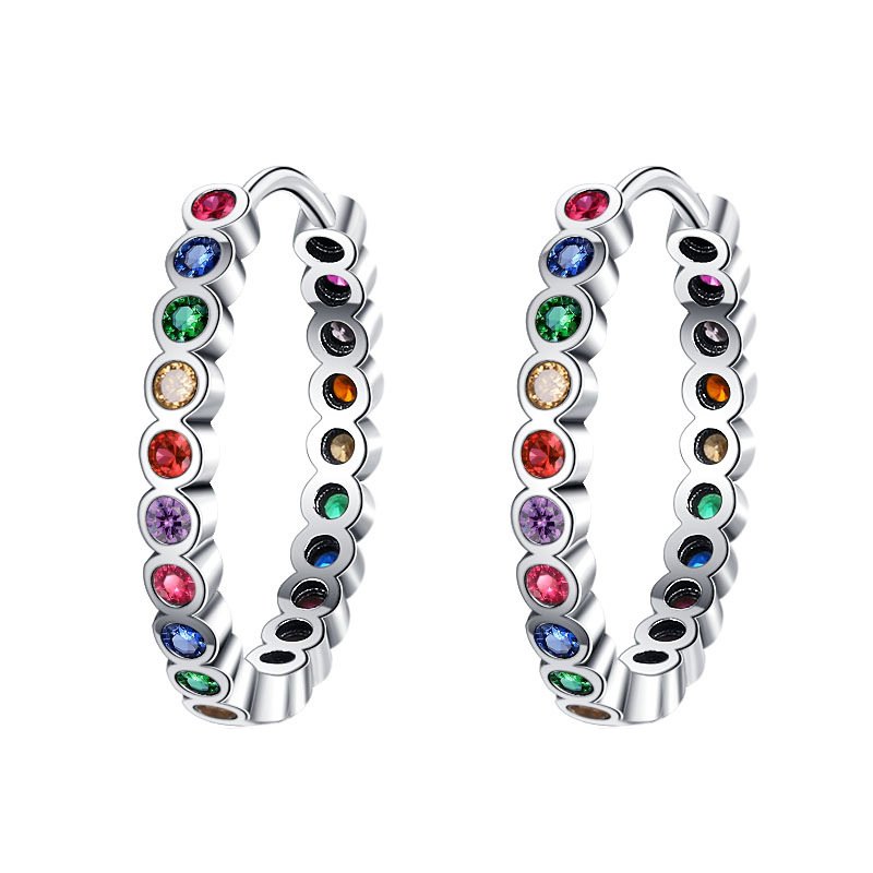 S925 Sterling Silver Large Circle Colorful Zircon Earrings Female - Image 3