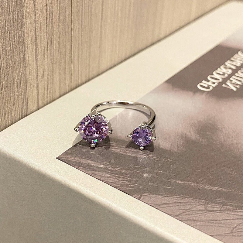 Light Luxury Sweet Cool Geometric Purple Zircon Open Ring Niche Cold Style - Image 3