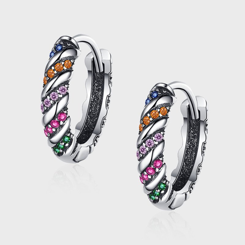 Full Body 925 Sterling Silver Multi Color Striped Earrings For Women - Image 2