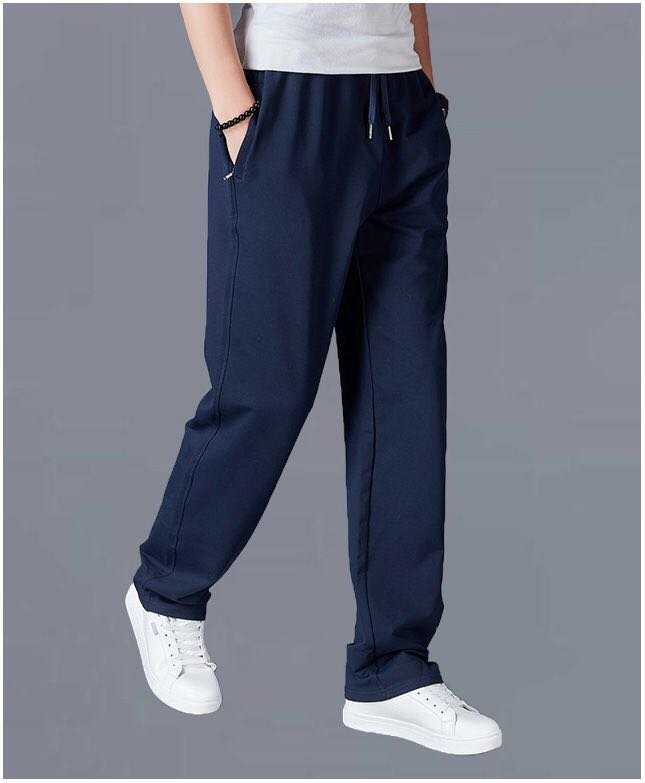 Men's Cotton Trousers Straight Casual Oversized Knit Sweatpants Loose Running Pants - Image 2