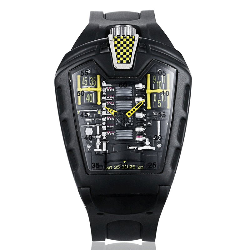 Fashion hollow ghost head silicone belt quartz men's watch imitation mechanical watch - Image 14