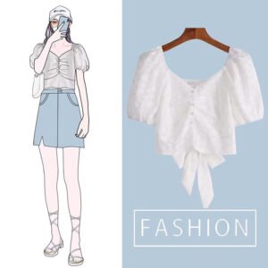 Women's Short Sleeve Thin Floral Puff Shirt