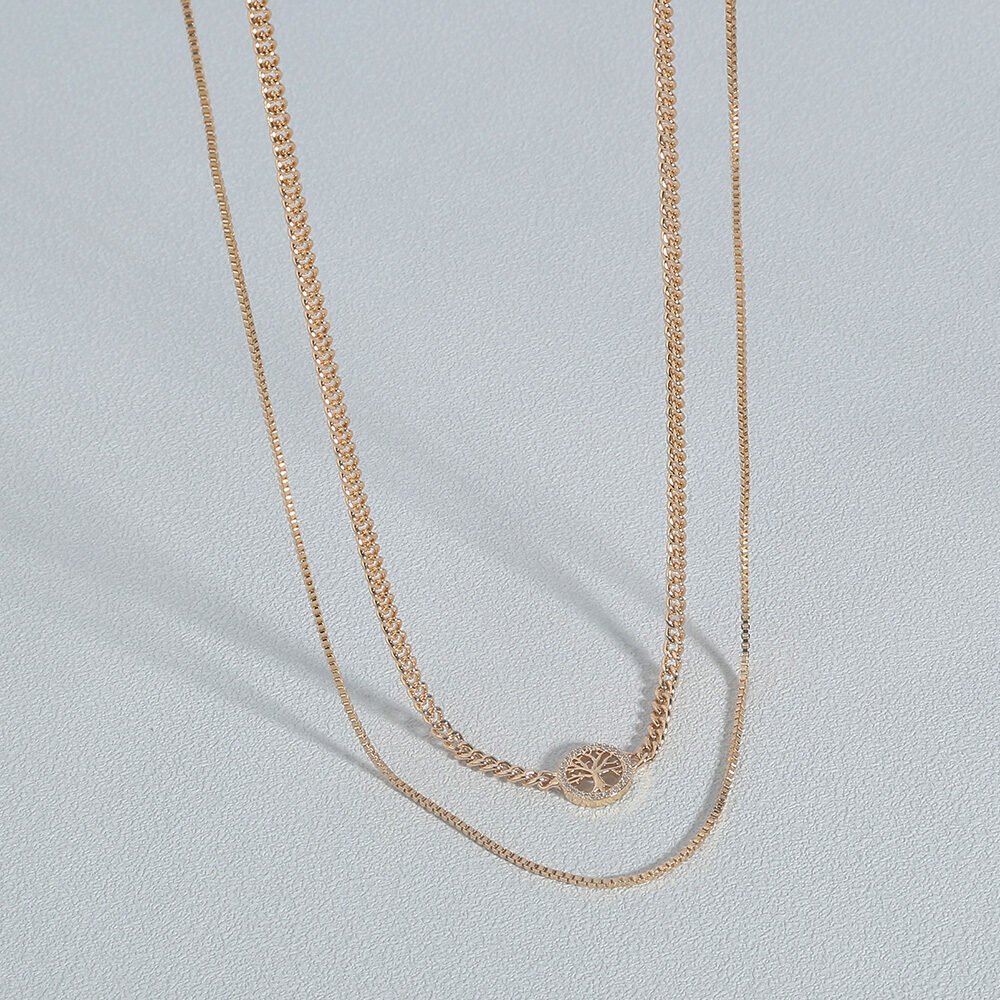Gold Round Tree Of Life Copper Micro-Set Zircon Multilayer Necklace Accessory - Image 5