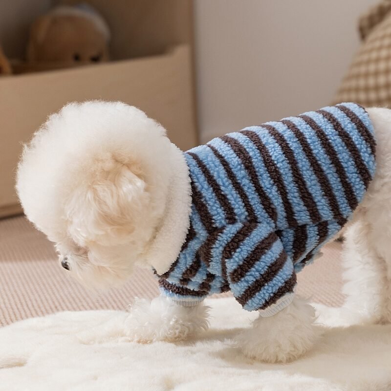 Soft Plush Striped Pet Shirt, Cozy Button-Down Puppy Sweater For Small Dogs And Cats, Warm Winter Fleece Dog Clothing, Comfortable Puppy Outfit For Chihuahua, Yorkie, Poodle, Shih Tzu - Image 5