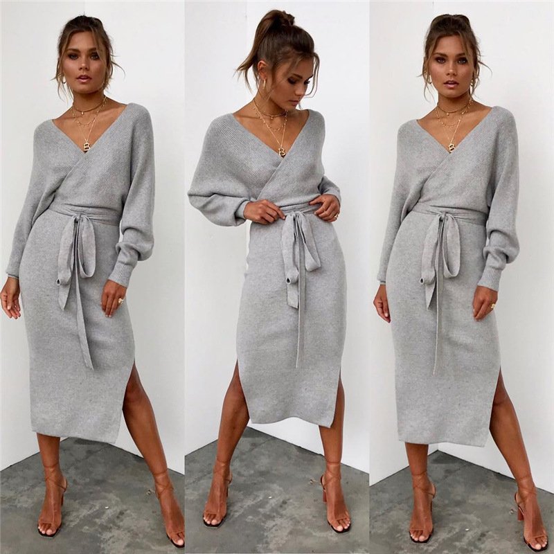 V-neck lace long sleeve women dress - Image 8