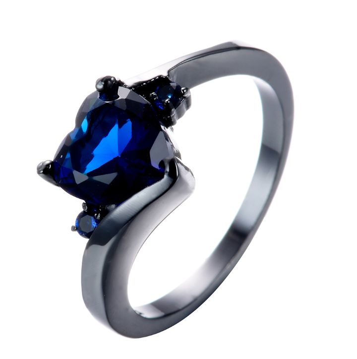 New European and American fashion peach heart three-prong ring set with zircon black gold ring - Image 3