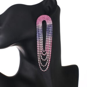 Gradually Changing Color Rhinestone Long Tassel Earrings, Personalized Sparkle Diamond Earrings