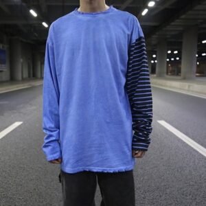 Stitching striped sleeve t-shirt
