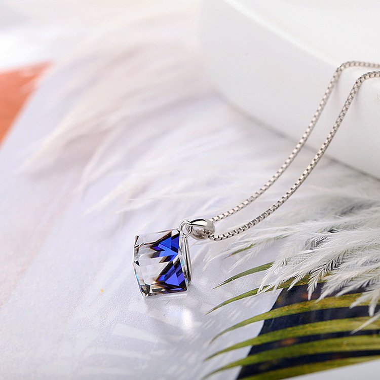 Silver Crystal Rubik's Cube Necklace - Image 2