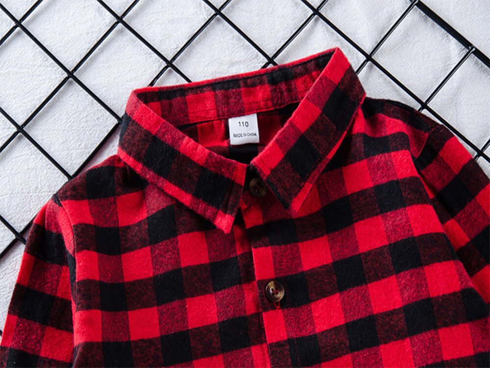 Girls red plaid letter print shirt - Image 6