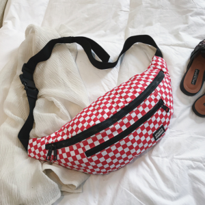 Ulzzang checkerboard ins Harajuku retro port wind street pat bag men and women couple pockets canvas chest bag