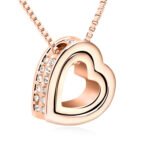 Crystal Double Heart Shaped Necklace Short Heart Pendant
