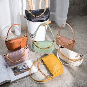 Solid color leather chain underarm bag